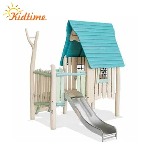 Custom kleine kinderen outdoor houten speeltuin met rvs slide