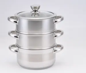 UK Style 3-Tier Stainless Steel Cookware Set with 2 Steamers