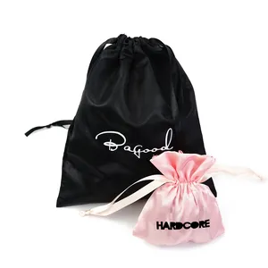 Moda tasarım hediye ambalaj çanta özel Logo baskılı İpli saten kaplı kozmetik takı saten toz torbası