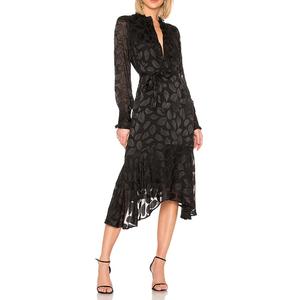 Autunno della signora Europea jacquard Asimmetrico hem <span class=keywords><strong>Parziale</strong></span> abbottonatura pulsante frontale pulsante polsini e vita dettaglio cravatta vestito YLDR396D - Product Image 4