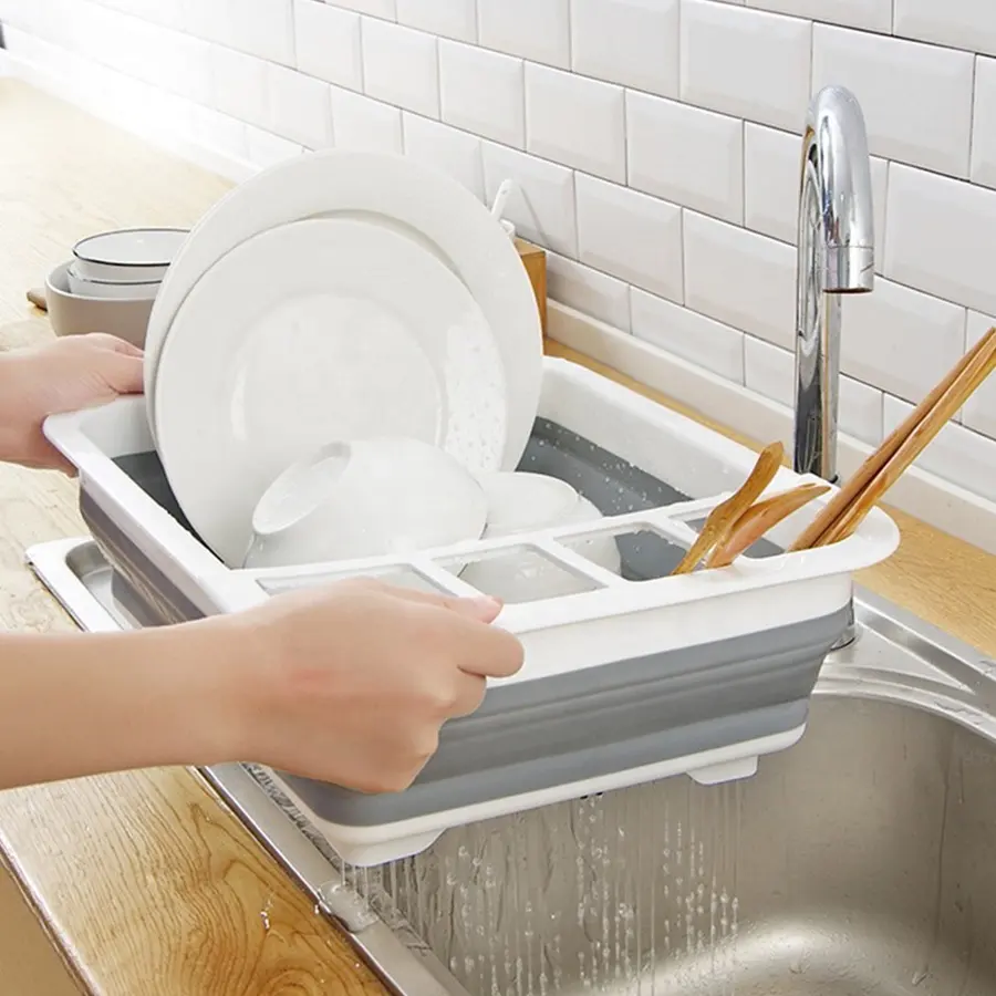 Kolay depolama katlanabilir silikon mutfak kurutma makinesi bulaşık süzgü raf tutucu bulaşık kurutma rafı