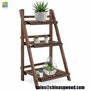 <span class=keywords><strong>Support</strong></span> à plantes en bois SenGong, extérieur et intérieur, 3 niveaux, vertical, carbonisé, <span class=keywords><strong>support</strong></span> à plantes multiples, étagère à fleurs, échelle, étagère - Product Image 4