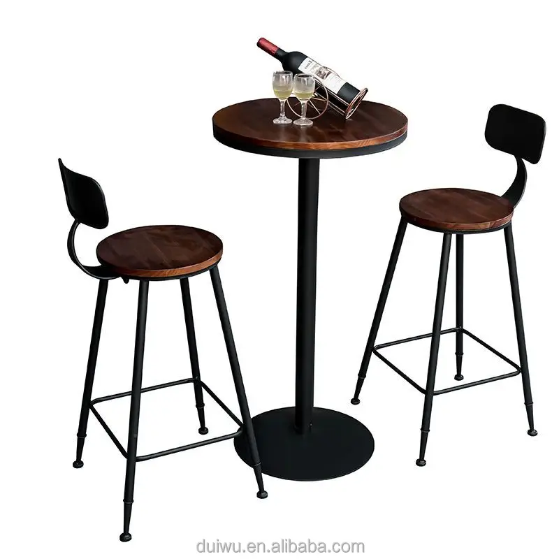 Factory direct wholesale custom retro solid wood bar chair and table set