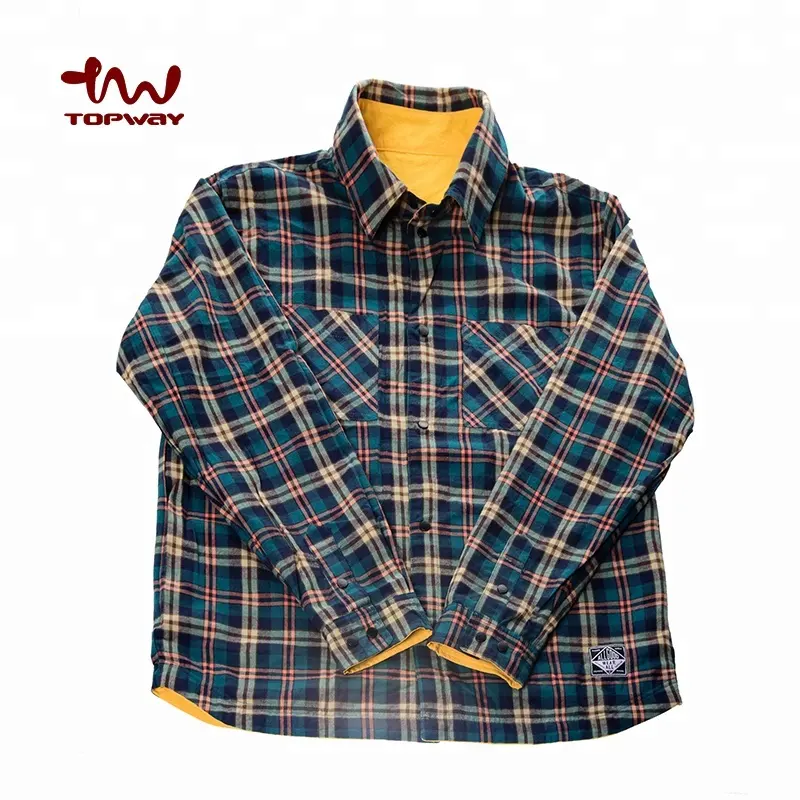 Factory OEM Men's Clothing AB Two Both Sides Wear Custom Plain Button Up Reversible Longh Sleeve Plaid Shirt On Hot Sales