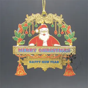 Baixo preço personalizado banhado a ouro bonito colorido Santa Xmas ornamentos metal Natal presentes atacado