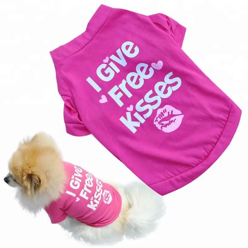 Baju Rompi Anjing Peliharaan Katun Produk Baru 2018 Kaus Oblong Kucing Peliharaan I Give Free Kisses Letter Print Puppy Musim Semi Musim Panas