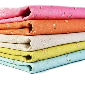 Vintage polyester linen fabric for DIY patchwork sewing pillow cover or bag sewing material