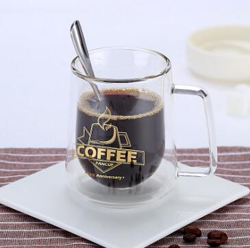 Double Wall Insulated Borosilicate Glass Mugs Modern Espresso Cups, 8-Ounce,With Gold Printing.
