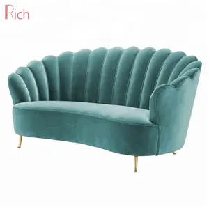 Loveseat em forma de concha estilo nórdico, sofá de aço inoxidável com 2 lugares, tecido de veludo com proteção verde