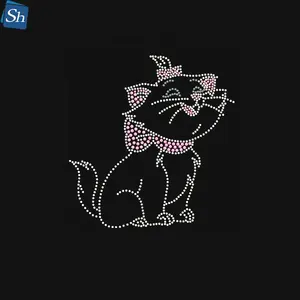 卸売 かわいいデザインダイヤモンド-ファッショナブルなかわいい猫カスタムデザインアイアンオントランスファークリスタルホットフィックスモチーフデザインダイヤモンド服の装飾用