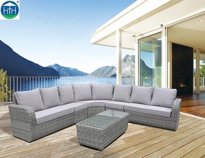 Elegante transversal de jardín al aire libre medio redondo sofá de ratán salón en mimbre tejido y de marco de aluminio - Product Image 1