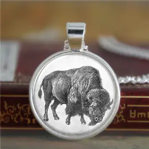 Buffalo necklace Wildlife Cowboy and Bison necklace Glass Photo gift necklace