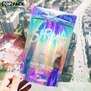 Custom Gedrukt Lamineren Hologram Holografische Zip Bag Zakjes Voor Badzout Body Scrub Masker Verpakking