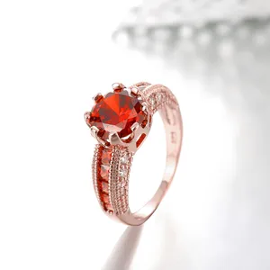 Cincin Pernikahan Vintage untuk Pria, Perhiasan Cincin Berlapis Emas Kuning 10KT Zirkon Batu Kristal Merah Besar Baru 2016