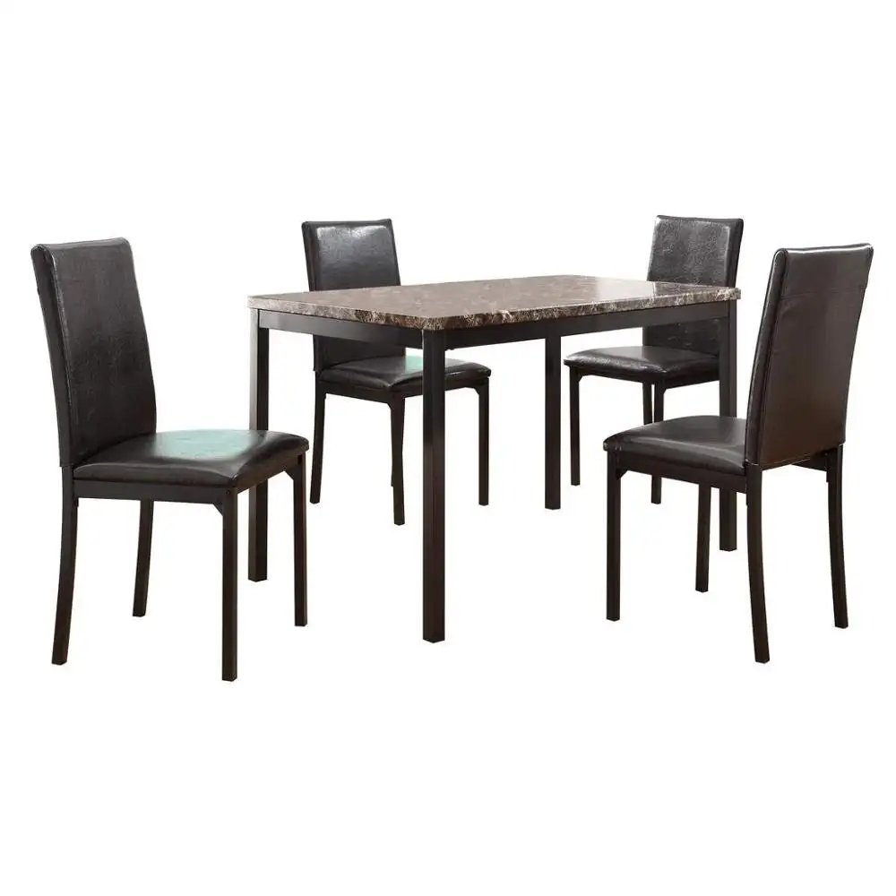 Einfache Dinette Ess-Set, 1 Tisch mit 4 Stühlen (schwarz) The Room Style 5 Pc. Faux Marmorplatte Metall Wohn möbel Modern