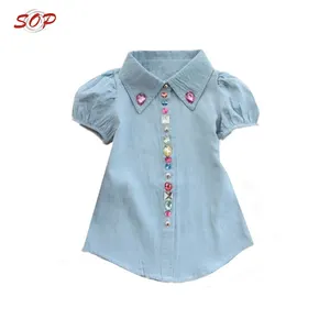 Summer casual clothes make your design cotton blouse top bead girls shirt kids