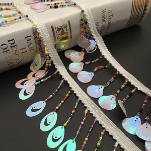 Fita lantejoulas coloridas contas, fritar renda, acessórios diy para vestir saia de dança