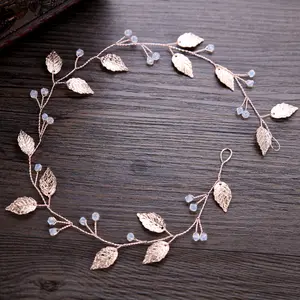 Offre Spéciale rose doré feuilles cheveux accessoires femmes bijoux de mariée longue canne mariage accessoires de cheveux de mariée bijoux