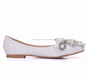 Mode poit bout robe de mariée chaussures handmake perles cristal garniture plat Chaussures de mariage - Product Image 5