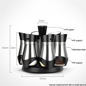 7 pièces/<span class=keywords><strong>lot</strong></span>, pots à épices rotatifs, acier inoxydable, <span class=keywords><strong>verre</strong></span>, boîtes à condiments, flacons à assaisonnement, récipients à sauce, sel, sucre, poudre - Product Image 2