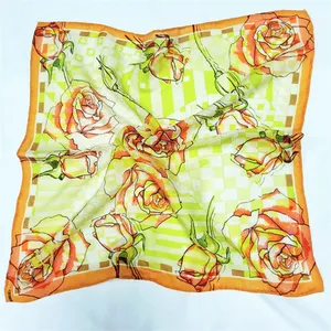 Handmade Custom Yellow Pure Square Wool Scarf Elegant Floral Printed Design for Winter Digital Technique Adult Department