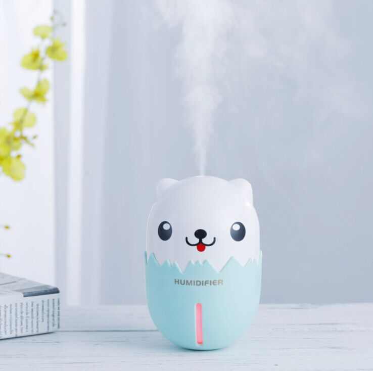 Umidificador de aroma para carro, casa, sem fio, carregador de bateria, 350ml, sorriso, umidificador de cachorro com ventilador e luz