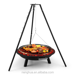 Barbecue portable d'extérieur réglable à bois avec foyer, 10000-14999 BTU, support trépied suspendu, pour camping et grillades au charbon de bois - Product Image 6