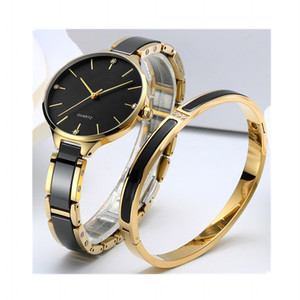 Lige — montre en céramique noire plaqué or, ensemble montre à quartz, en acier inoxydable, avec mouvement japonais, tendance 2021 - Product Image 2
