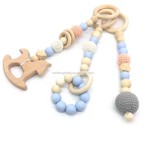 Wooden Animal Crochet Beads Teether Pendant Stroller BPA Free Silicone Baby Play Gym Teething Toys