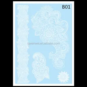 Newest white henna tattoo sticker,white temporary tattoo on blue paper