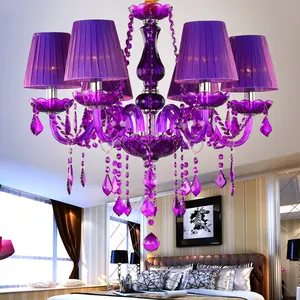 Moderne Paars En Roze Glazen Hanger Verlichting Met Tinten Kristallen Kroonluchter Luxe Plafond Opknoping Hanglamp Decoratieve
