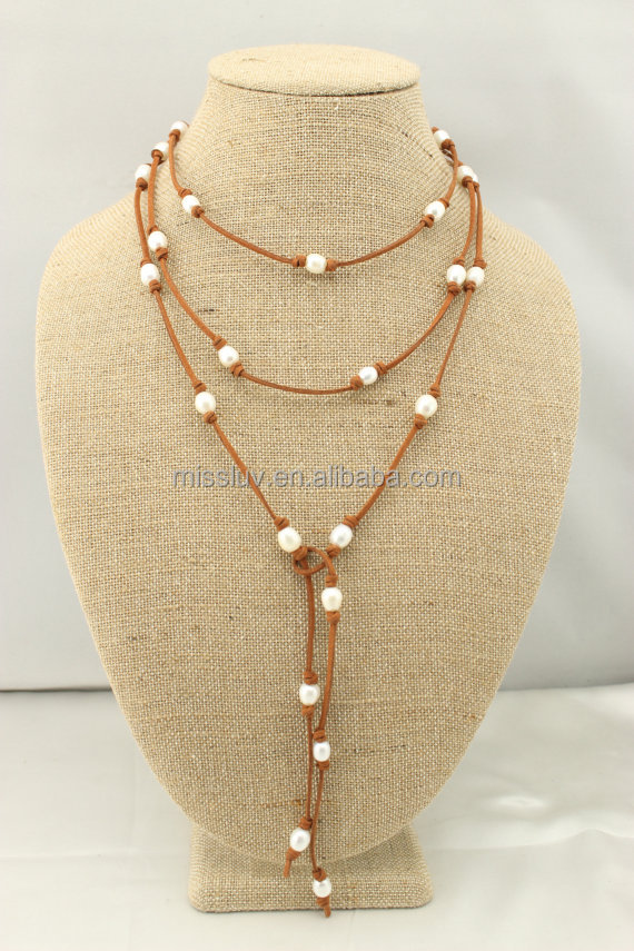 Collier Perles De Céramique Et Cuir Doré – Modèle B84 – Occasion Très Bon État