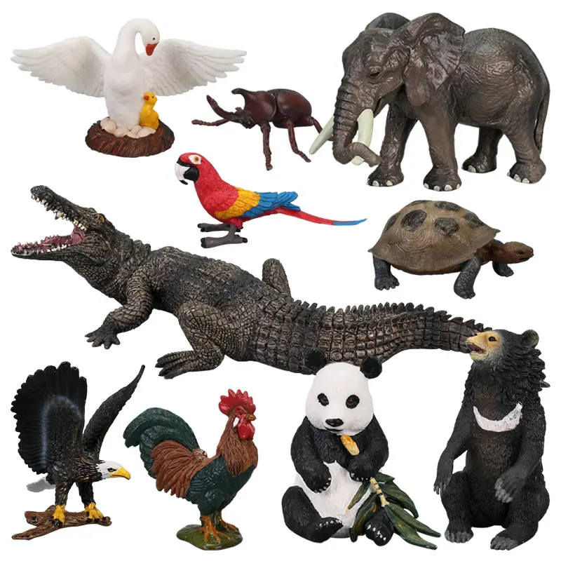 2ème ensemble: Simulation en PVC, Figurines d'animaux sauvages solides, animaux éléphants, jouets