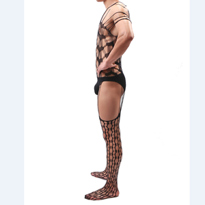 Lingerie <span class=keywords><strong>Sexy</strong></span> pour Homme Motif COEUR Body Résille Grande Taille Bas de Corps Noir