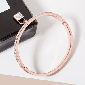 Pulsera de Acero Inoxidable con Dijes de Cristal y Circonita Cúbica, Diseño de Candado de Amor y <span class=keywords><strong>Amistad</strong></span>, para Mujer, Regalo - Product Image 2
