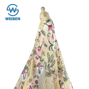 Tela de encaje de red de guipur, bordado, Organza plana, flores, vestido de tul, 2019