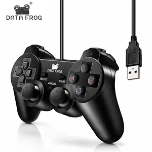 Data frog-Joystick de vibración con cable, controlador USB para PC, ordenador, portátil para WinXP/Win7/Win8/Win10 para Vista, mando negro