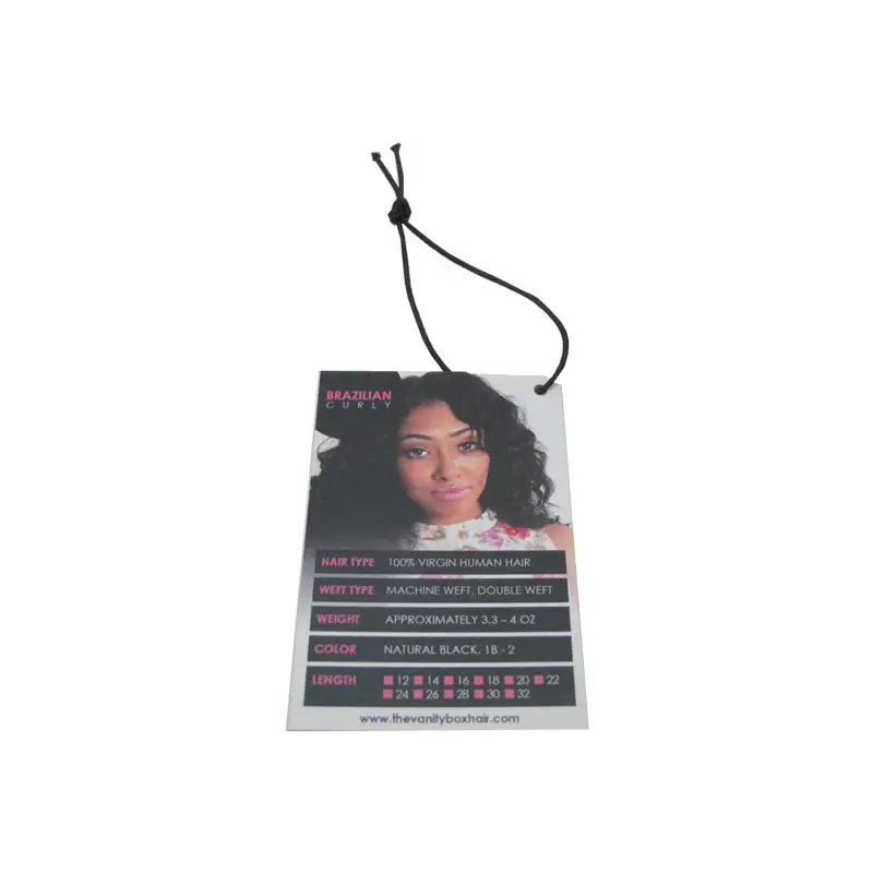 card stock earrings hang tag for wig bundle hair price tag with rope
