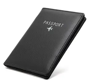 Funda de cuero genuino con bloqueo RFID personalizada para hombre, billetera de viaje con bloqueo RFID personalizado, plegable, portatarjetas de pasaporte de colores