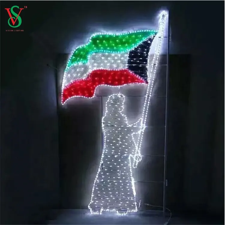 Outdoor Ramadan Street Decorations LED Flag Pole Motif Lights for Kuwait National Holiday