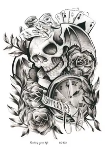 LC-833/Новый 2016 оптовая продажа Большой крутые часы Скелет Тату черный стикер татуировки для мужчин рука должна большой татуировки тела