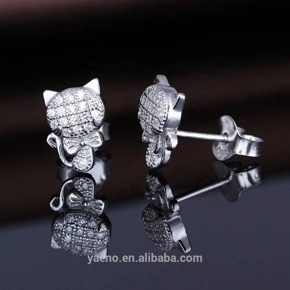 Trung Quốc Bán Buôn Bất Bạc 925 Bow Tie Kitty Stud Bông Tai Cho Trẻ Em Món Quà Mèo Đồ Trang Sức