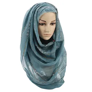 Best verkopende dunne streep dubai hoofd wrap arabische moslim jersey hijab met steen sjaal 0419005