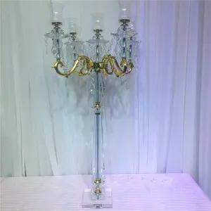 Candelabro de cristal acrílico dorado Vintage para boda, centro de mesa, decoración de fiesta