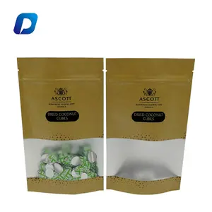 Customized printed aluminum foil ziplock kraft paper nuts packaging bags with window