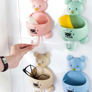 Treo Tường Phòng Tắm Xà Phòng Lưu Trữ Container Hút Cup Bear Shaped Thiết Kế Nhựa Phim Hoạt Hình Sponge Xà Phòng Chủ Với Khăn Móc