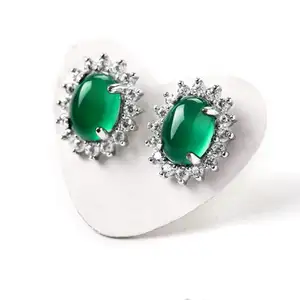 Wholesale Natural Semi gem stone chrysoprase Stone 925 sterling silver Earring Women