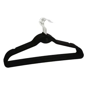 Black Non Slip Velvet Plastic Clothes Hangers with Cascading Hook