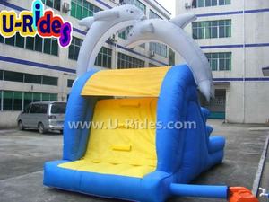Toptan oxford naylon malzeme ev kullanımı için küçük yunus şişme tek şeritli su kaydırağı küçük havuz su kaydırağı köy kullanımı - Product Image 4