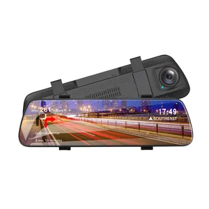 Kamera Dasbor Layar Sentuh 9.6 ", Kamera Dasbor DVR Mobil Full HD 1080P dengan Kaca Spion, Lensa Ganda, Perekam Video Otomatis Bahan Logam